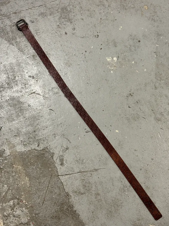2000s Gucci Monogram Brown Leather Belt - Image 10
