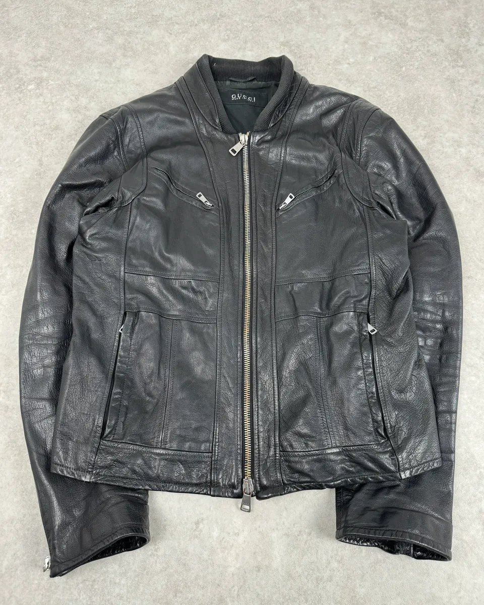 2000s Gucci Multi Zip Black Biker Leather Jacket - Image 4