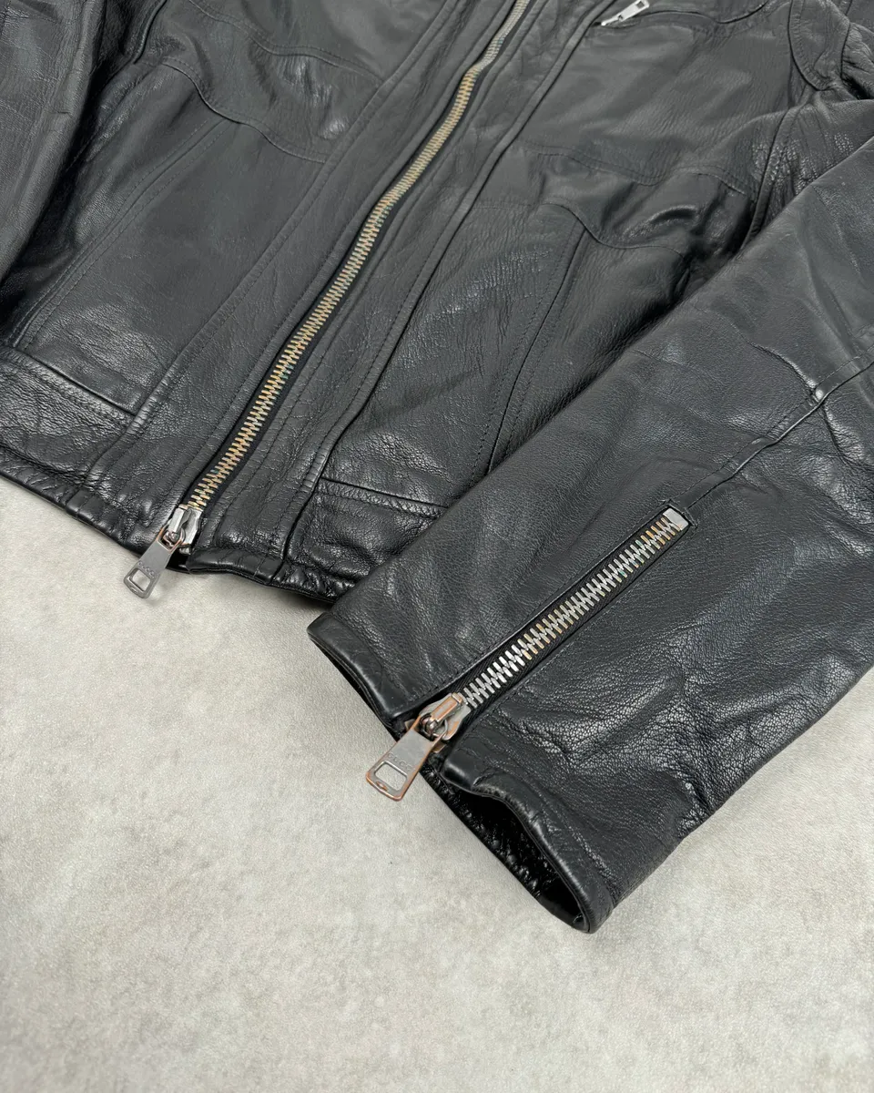 2000s Gucci Multi Zip Black Biker Leather Jacket - Image 6