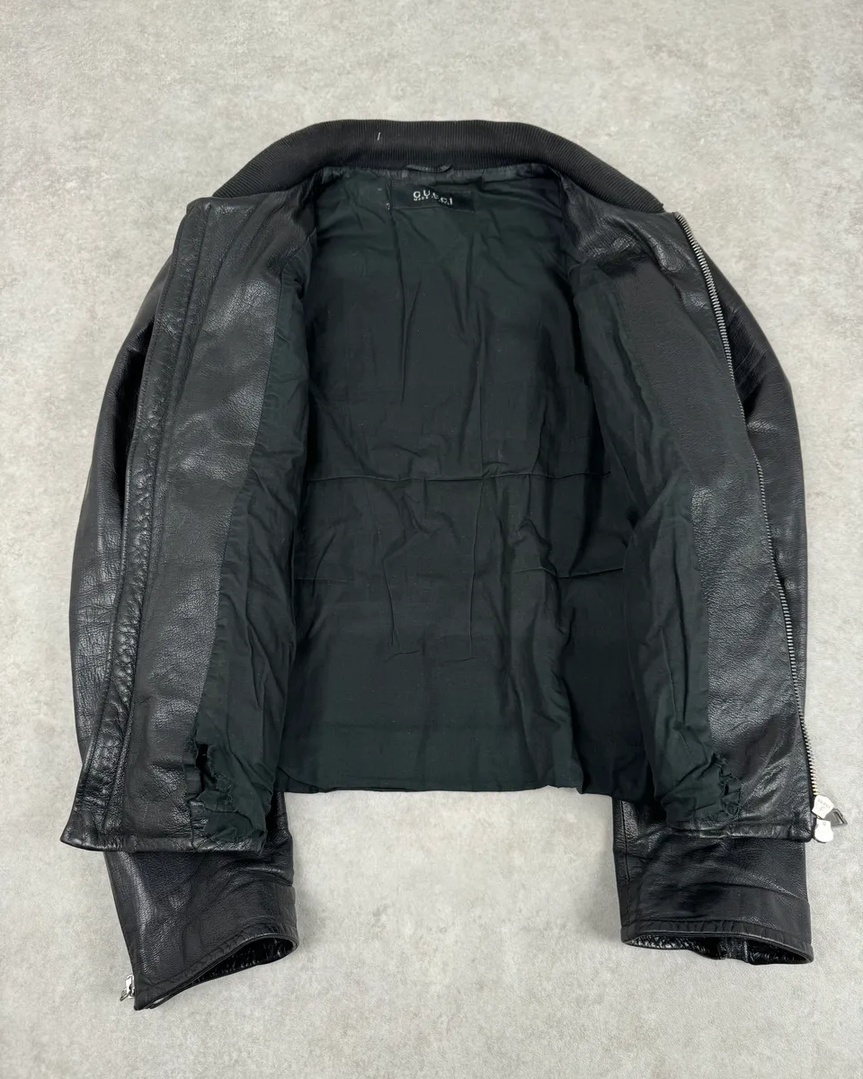 2000s Gucci Multi Zip Black Biker Leather Jacket - Image 8
