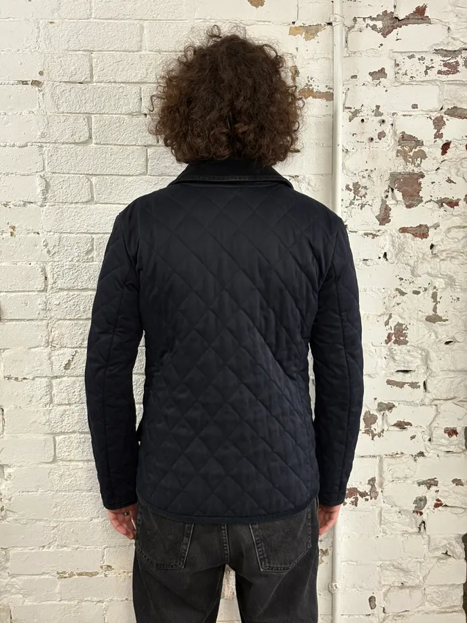 2000s Gucci Navy Asymmetrical Quilted Officer Jacket - Image 3