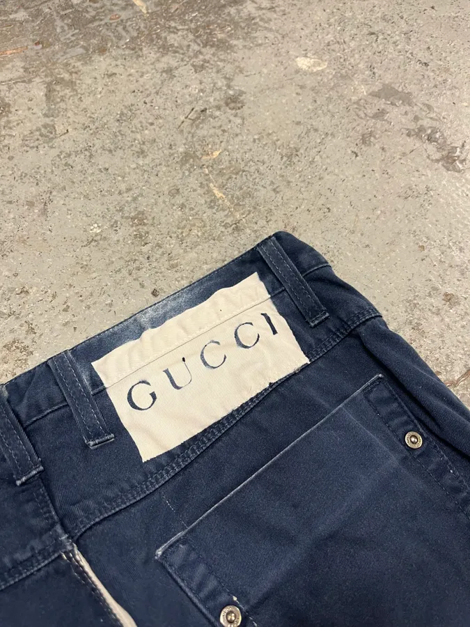 2000s Gucci Navy & White Avant-Garde Slim Pants - Image 10