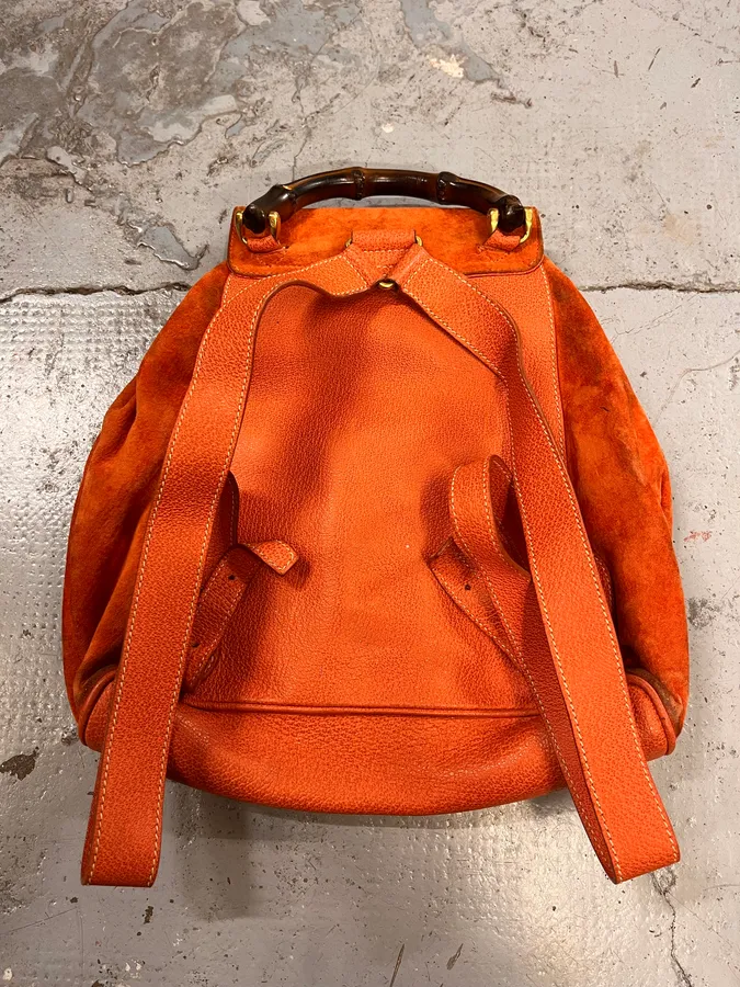 2000s Gucci Orange Leather Bamboo Backpack - Image 5
