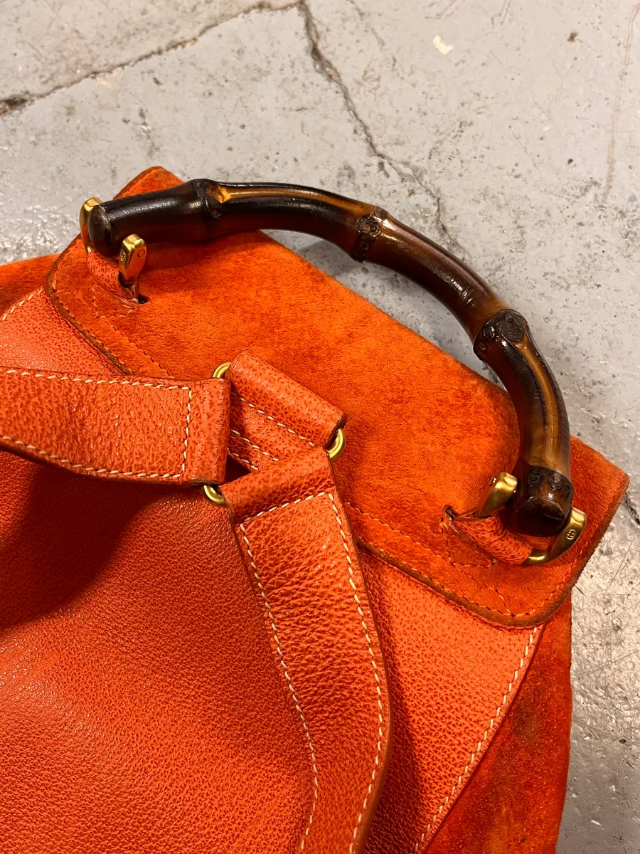 2000s Gucci Orange Leather Bamboo Backpack - Image 6