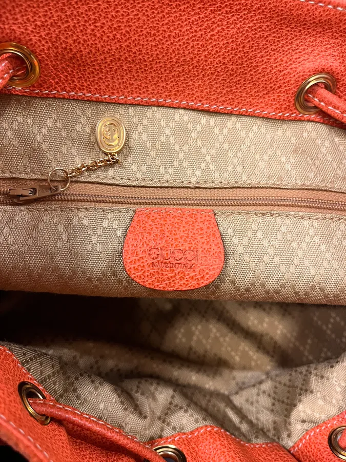 2000s Gucci Orange Leather Bamboo Backpack - Image 8