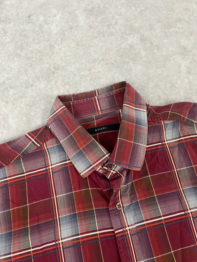 2000s Gucci Red Checkered Canadian Shirt - Image 5