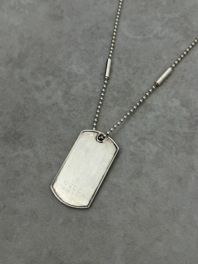 2000s Gucci Silver Dog Tag Ball Chain Necklace - Image 5