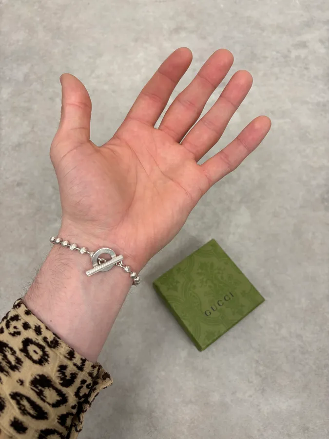 2000s Gucci Silver Textured Beaded Bracelet - Image 3