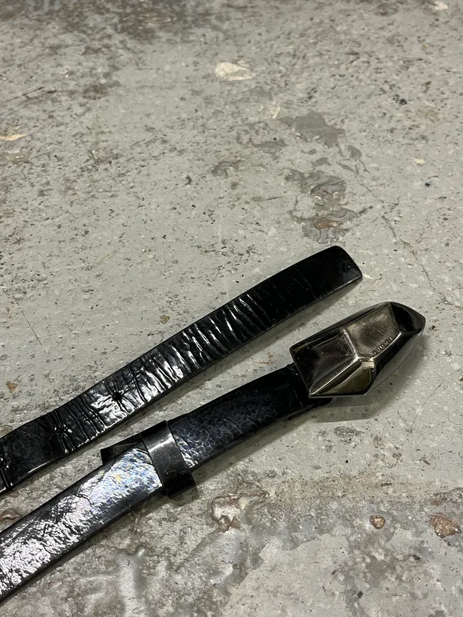 2000s Gucci Stone Buckle Black Leather Belt - Image 4