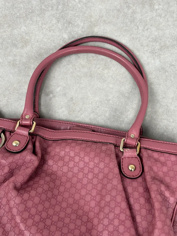 2000s Gucci Sukey Monogram Pink Leather Handle Bag - Image 5