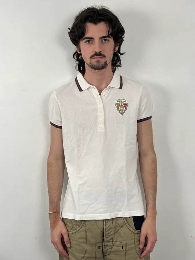 2000s Gucci White Embroidered Logo Polo - Image 2