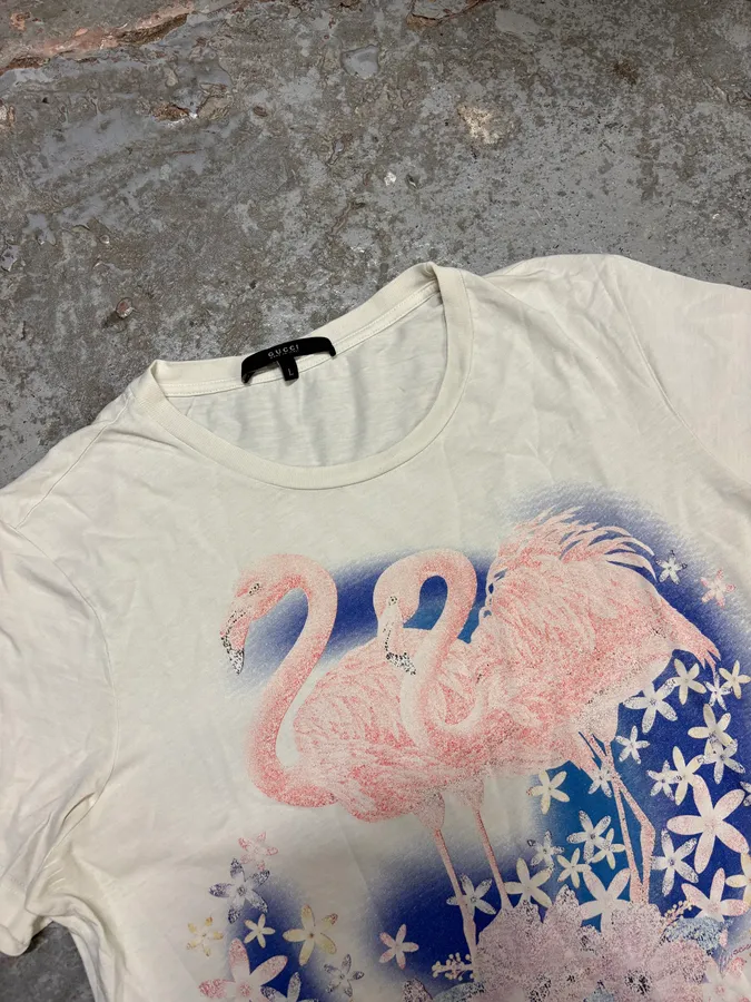 2000s Gucci White Flamingo T-Shirt - Image 5