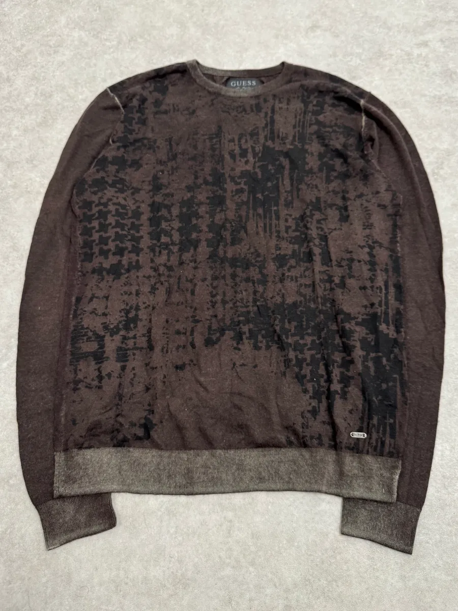 2000s Guess Brown Wool Puzzled Mozaic Sweater