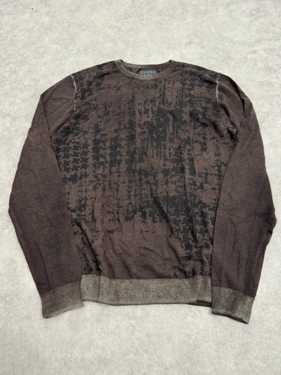2000s Guess Brown Wool Puzzled Mozaic Sweater - Image 4
