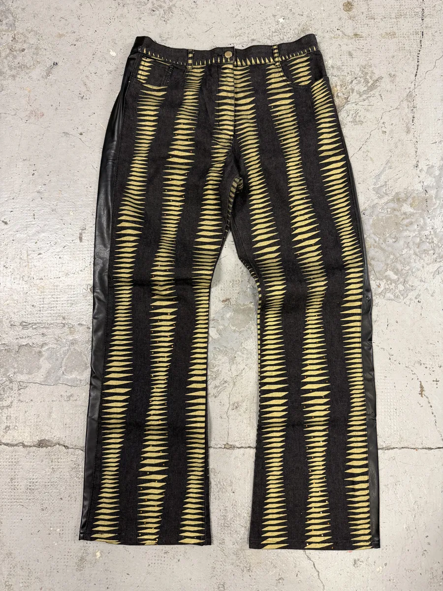 2000s Iceberg Black & Yellow Striped Irregular Faux Leather Pants