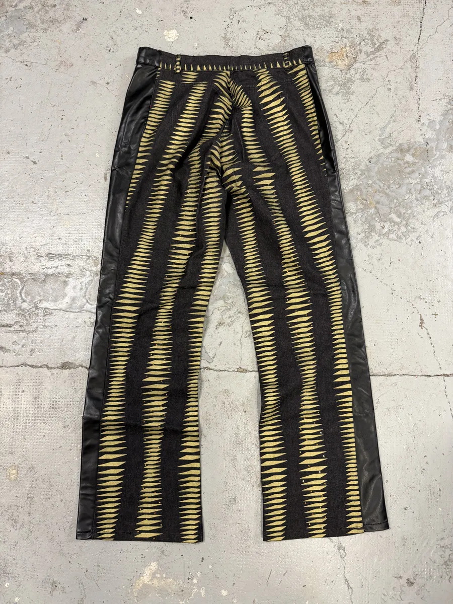 2000s Iceberg Black & Yellow Striped Irregular Faux Leather Pants - Image 5