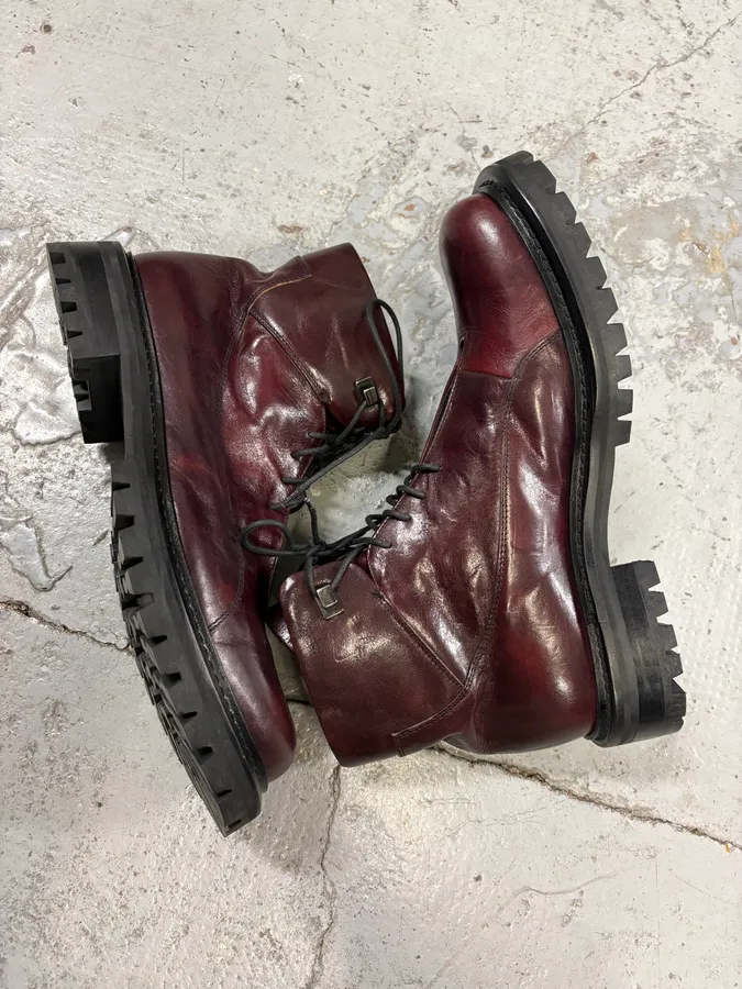 2000s Iceberg Bordeaux Leather Combat Boots - Image 6