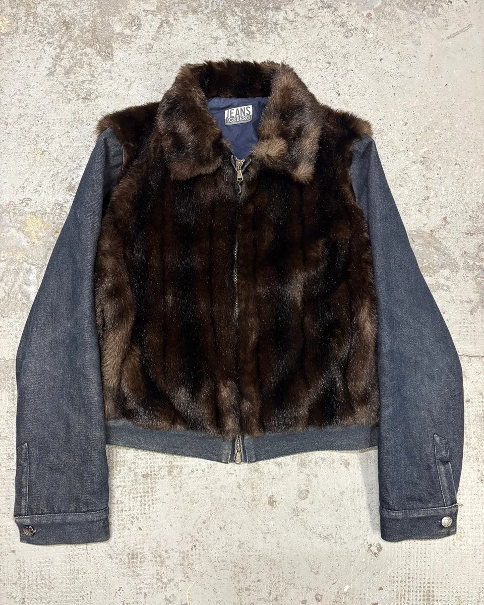 2000s Iceberg Brown Faux Fur Leather Zip-up Jacket