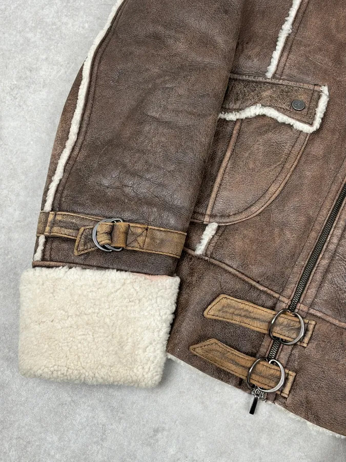 2000s Iceberg Brown Shearling Aviator Leather Jacket - Image 10