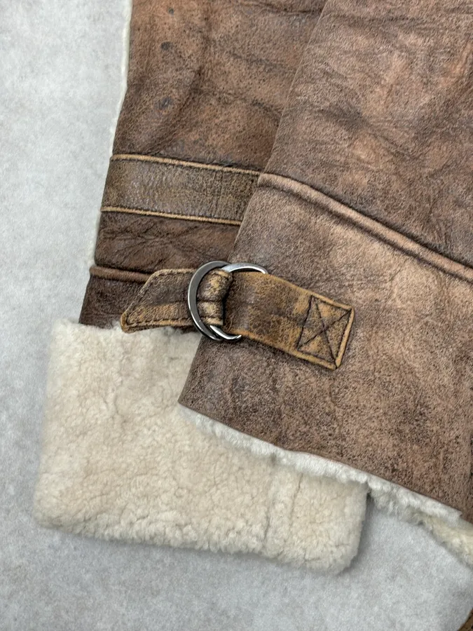 2000s Iceberg Brown Shearling Aviator Leather Jacket - Image 12
