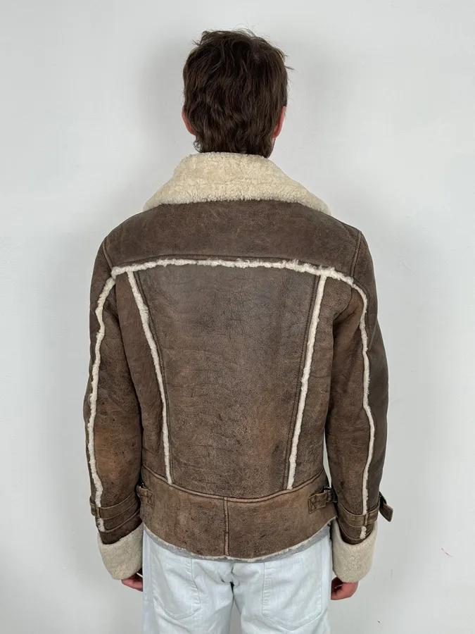 2000s Iceberg Brown Shearling Aviator Leather Jacket - Image 3