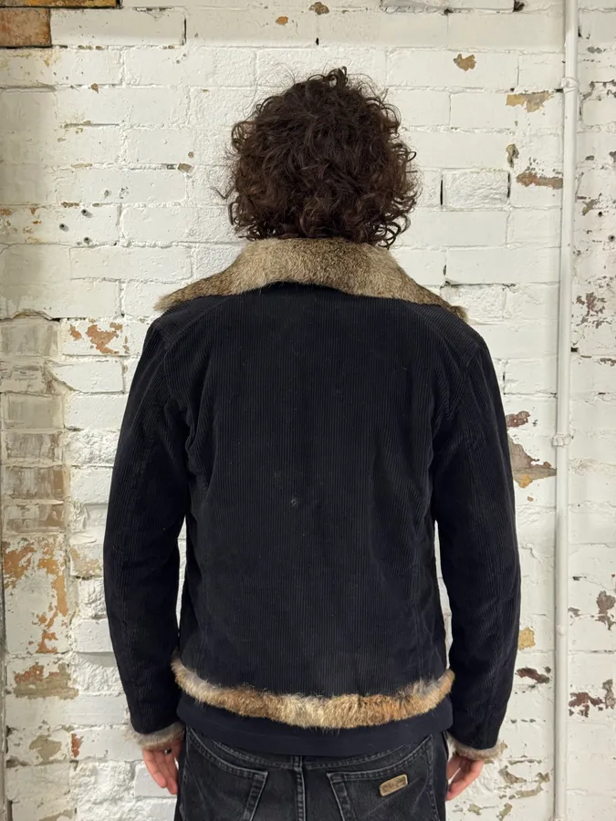 2000s Iceberg Fur Collar Black Corduroy Jacket - Image 3