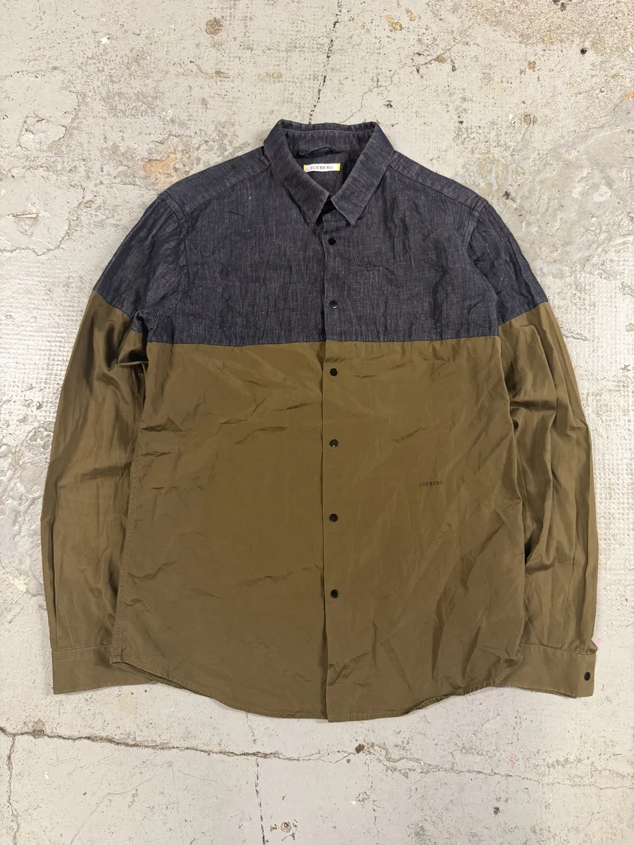 2000s Iceberg Grey Denim Hybrid Beige Cotton Shirt - Image 5