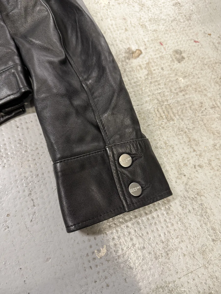 2000s Iceberg Multi Front Zip Black Biker Leather Jacket - Image 10