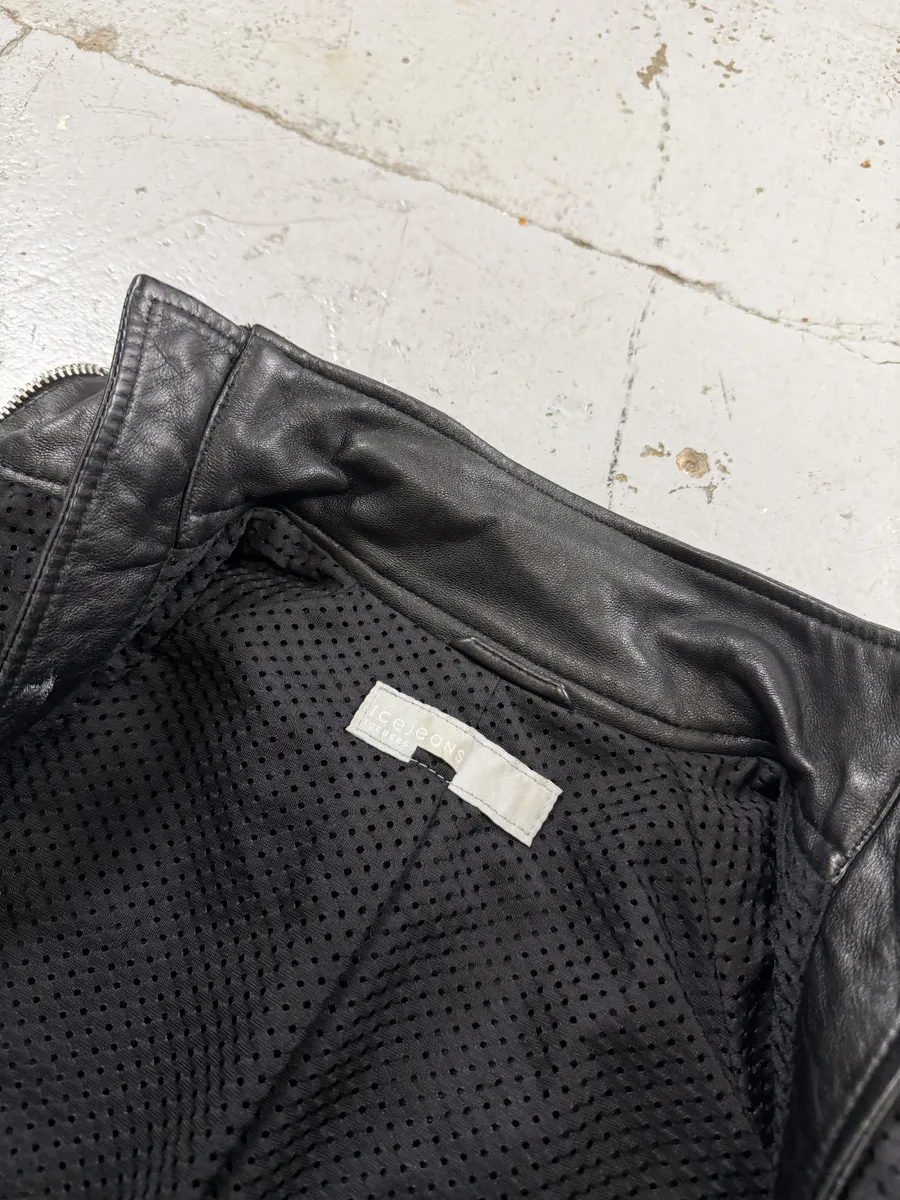 2000s Iceberg Multi Front Zip Black Biker Leather Jacket - Image 6