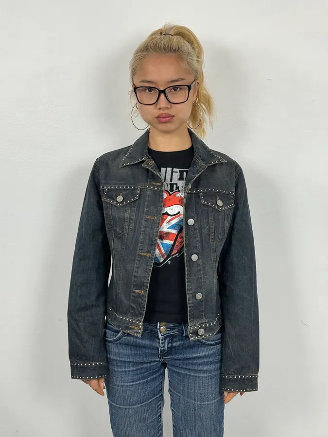 2000s Iceberg Studded Blue Denim Jacket - Image 2