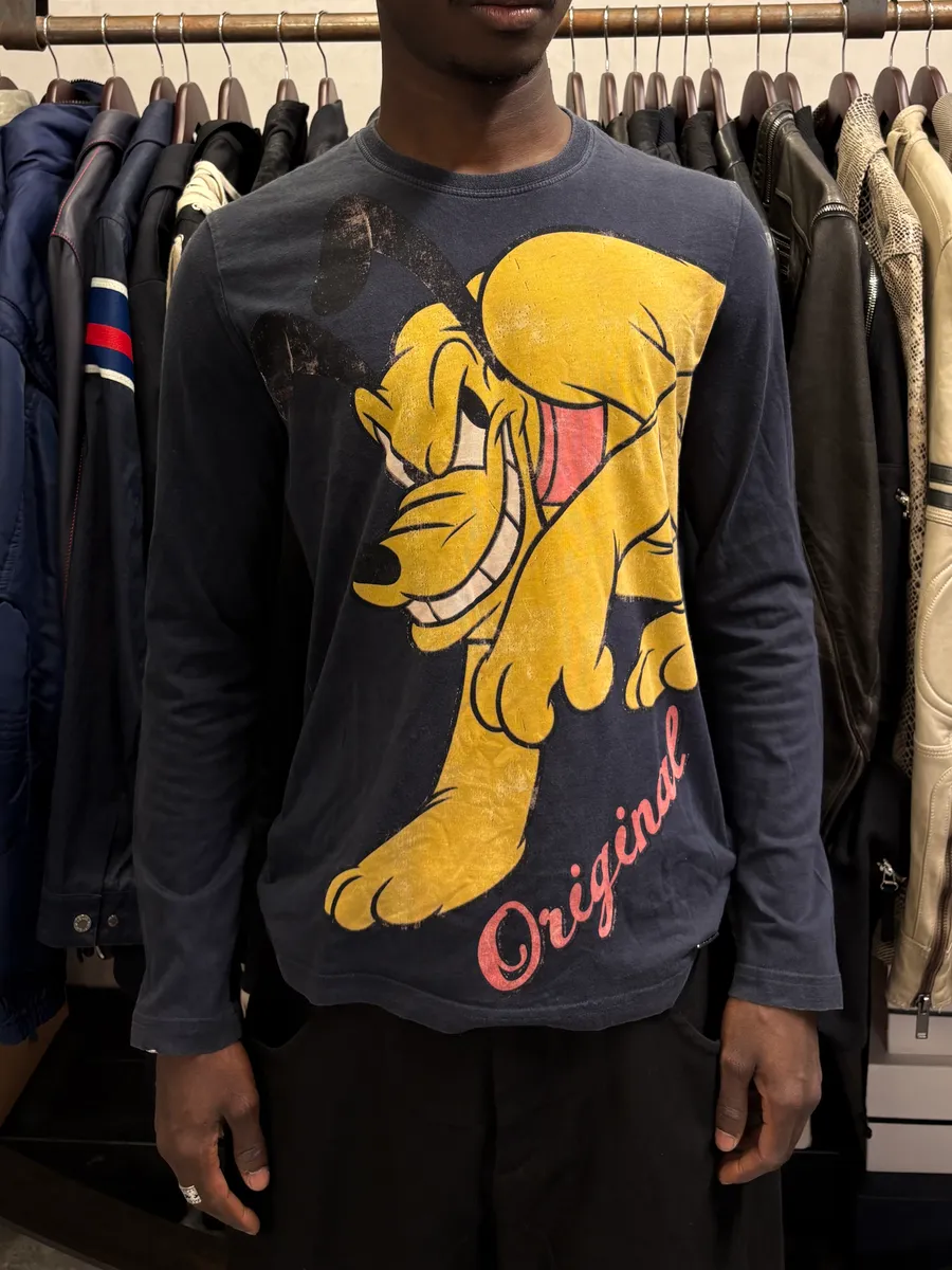 2000s Iceberg Yellow Dog Drawing Navy Longsleeves - Image 2