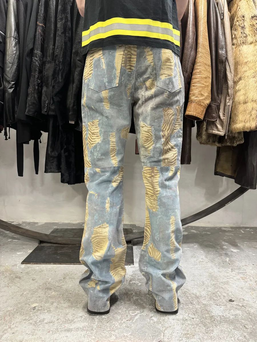 2000s Imperial Tiger Blue Leather Savage Zebra Pants - Image 3