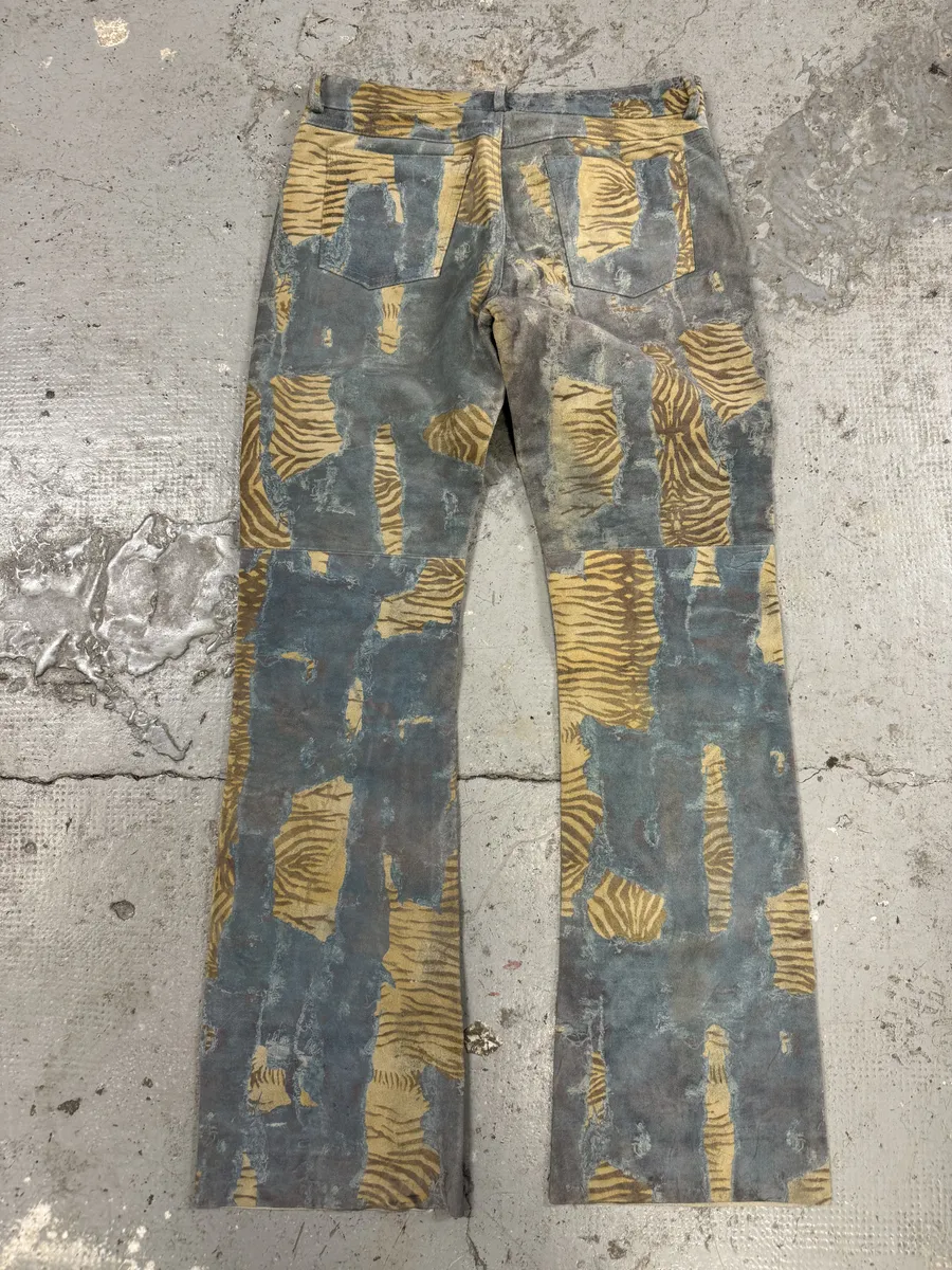 2000s Imperial Tiger Blue Leather Savage Zebra Pants - Image 5