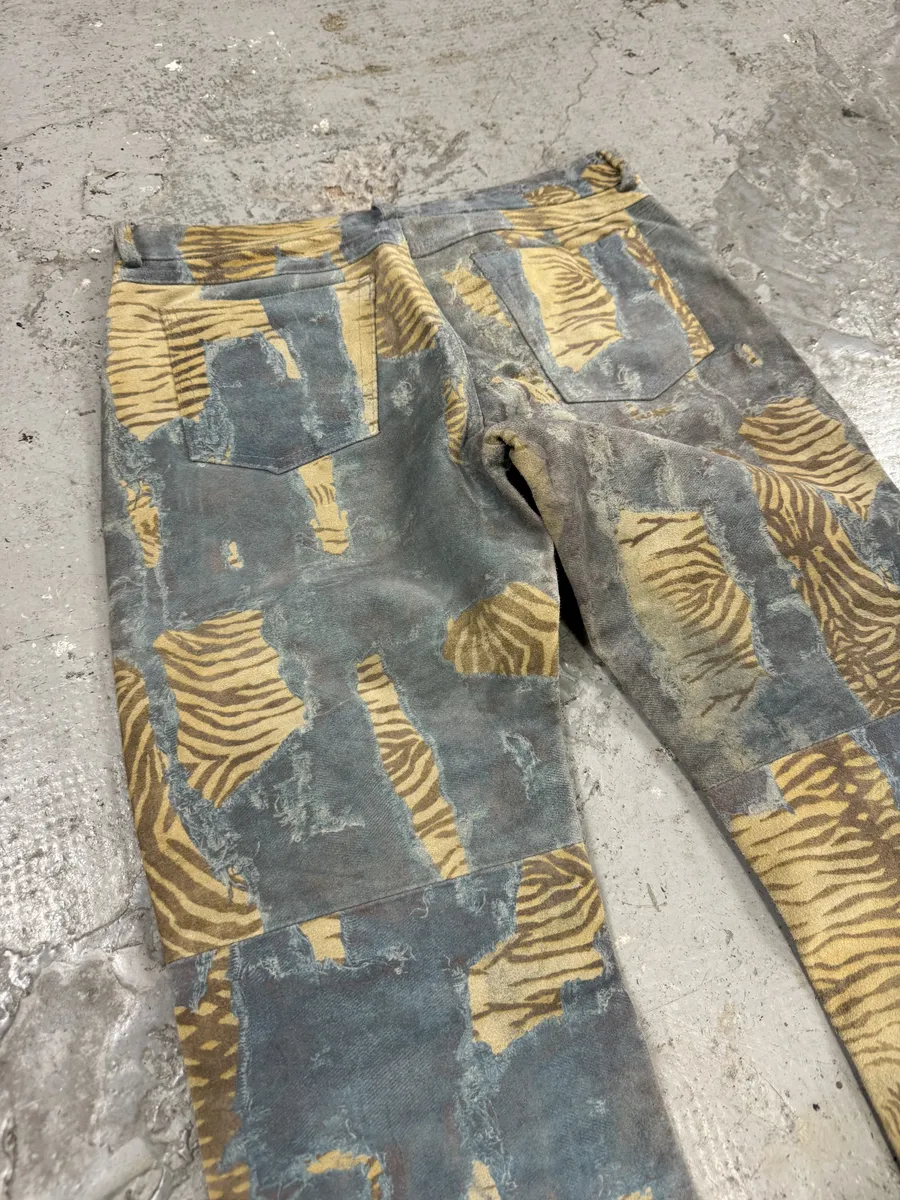 2000s Imperial Tiger Blue Leather Savage Zebra Pants - Image 6