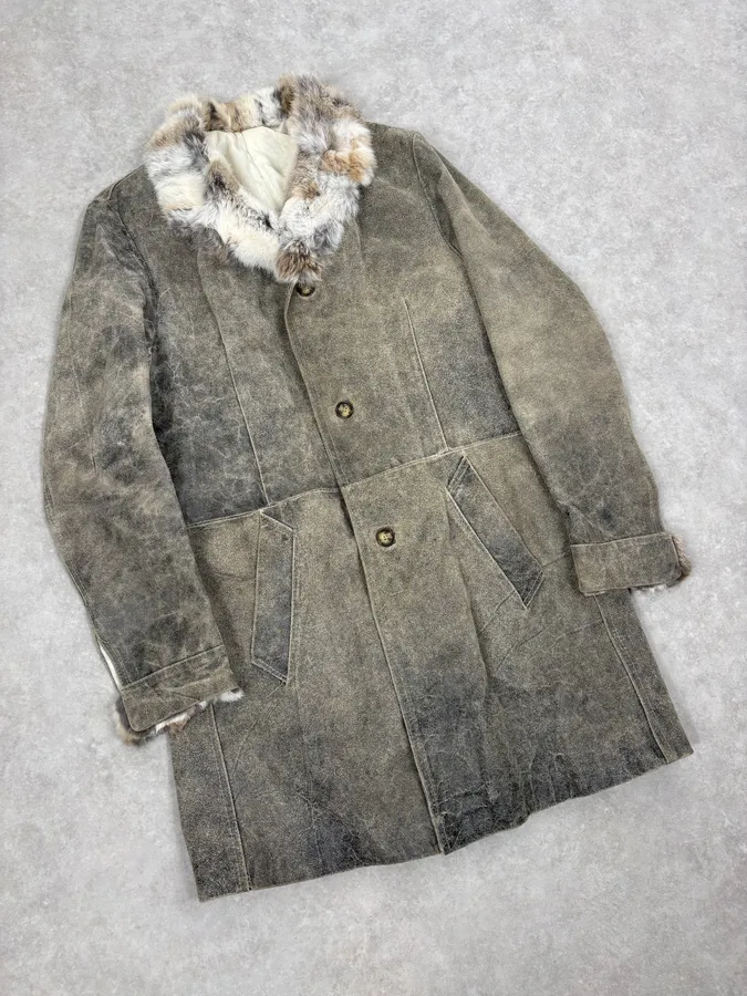 2000s Italian Vintage Fur & Leather Premium Long Jacket - Image 4
