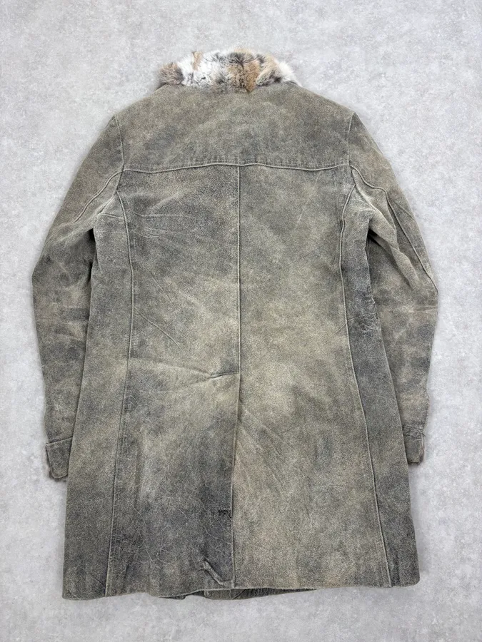 2000s Italian Vintage Fur & Leather Premium Long Jacket - Image 6