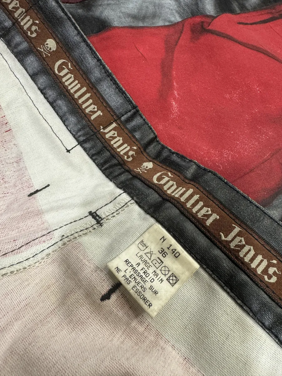 2000s Jean Paul Gaultier 3/4 Black & Red Trompe L’oeil Pants - Image 7