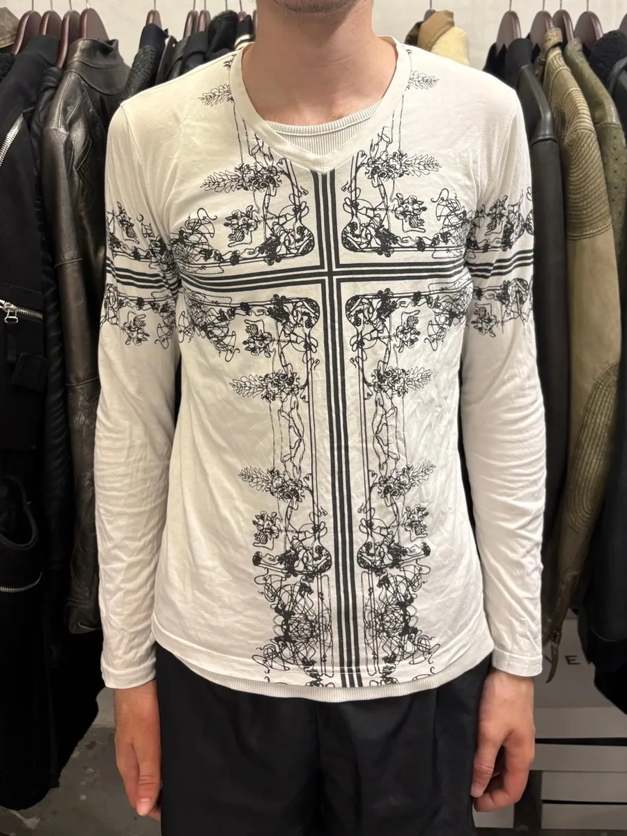 2000s Jean Paul Gaultier Abstract Cross White Longsleeves - Image 2