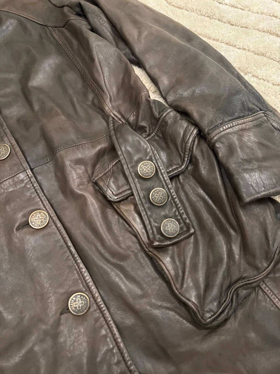 2000s Jean Paul Gaultier Army Faded Leather Trench - Image 3