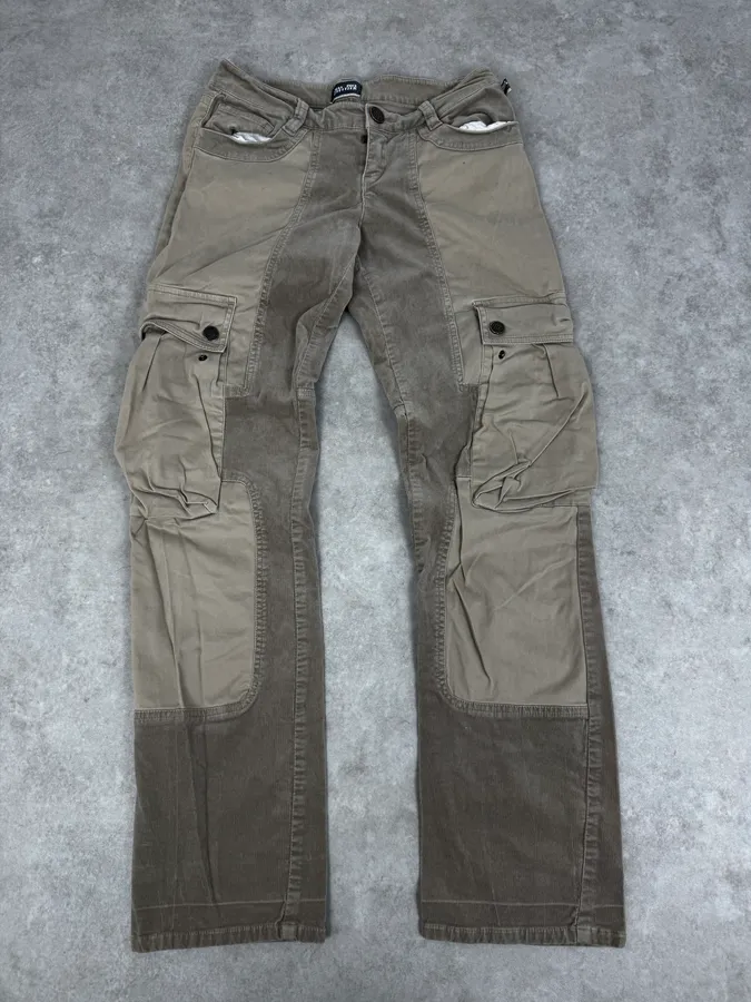 2000s Jean Paul Gaultier Beige Multi Pockets Cargo Aviator Velvet Pants