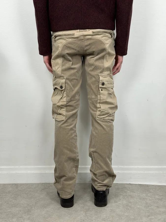 2000s Jean Paul Gaultier Beige Multi Pockets Cargo Aviator Velvet Pants - Image 4
