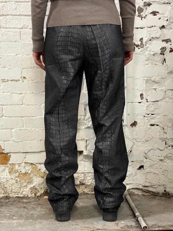 2000s Jean Paul Gaultier Black Crocodile Embossed Pants - Image 3