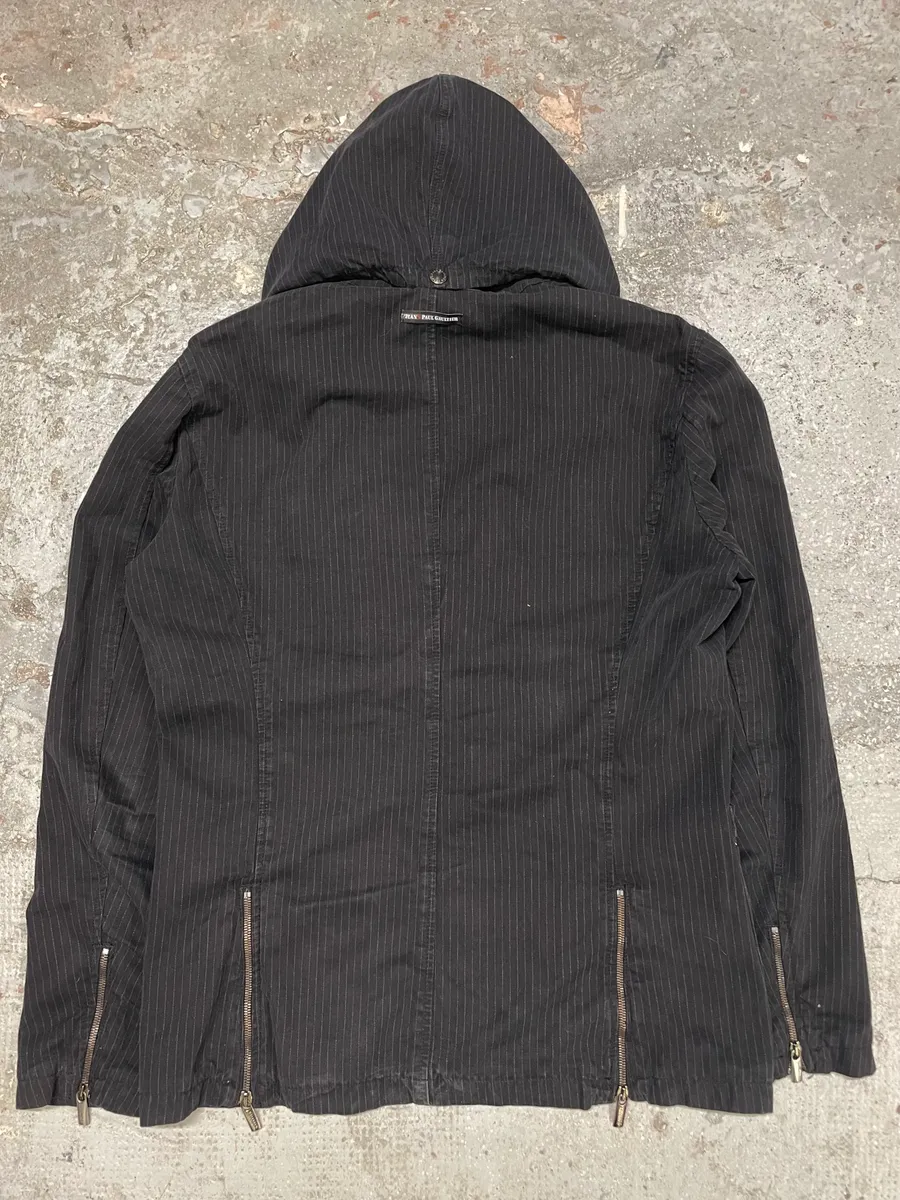 2000s Jean Paul Gaultier Black Hooded Striped Blazer Jacket - Image 4