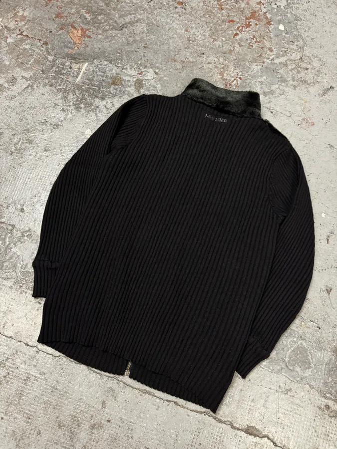 2000s Jean Paul Gaultier Black Hybrid Faux Fur Zip-up Sweater - Image 6