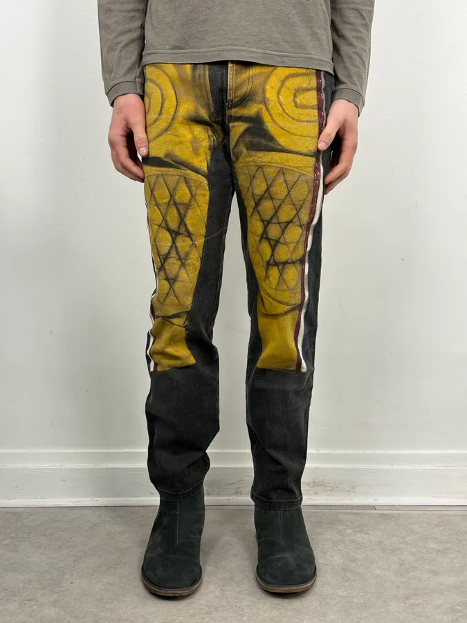 2000s Jean Paul Gaultier Black Yellow Trompe LOeil Jeans