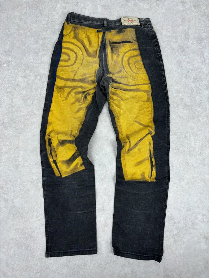 2000s Jean Paul Gaultier Black Yellow Trompe LOeil Jeans - Image 5