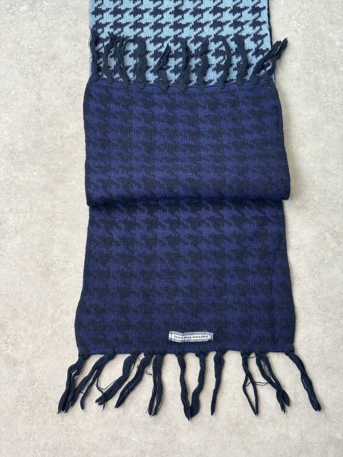 2000s Jean Paul Gaultier Blue Gradient Checkered Rock Scarf - Image 6
