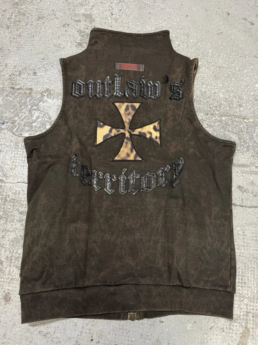 2000s Jean Paul Gaultier Brown Leopard Outlaws Territory Vest Zip-up