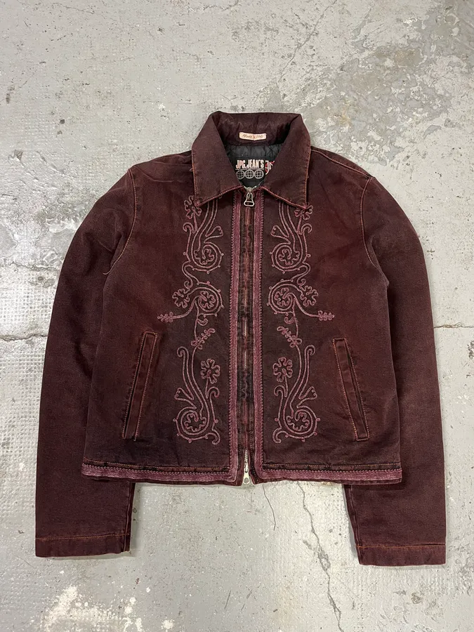 2000s Jean Paul Gaultier Burgundy Embroidered Jacket - Image 3