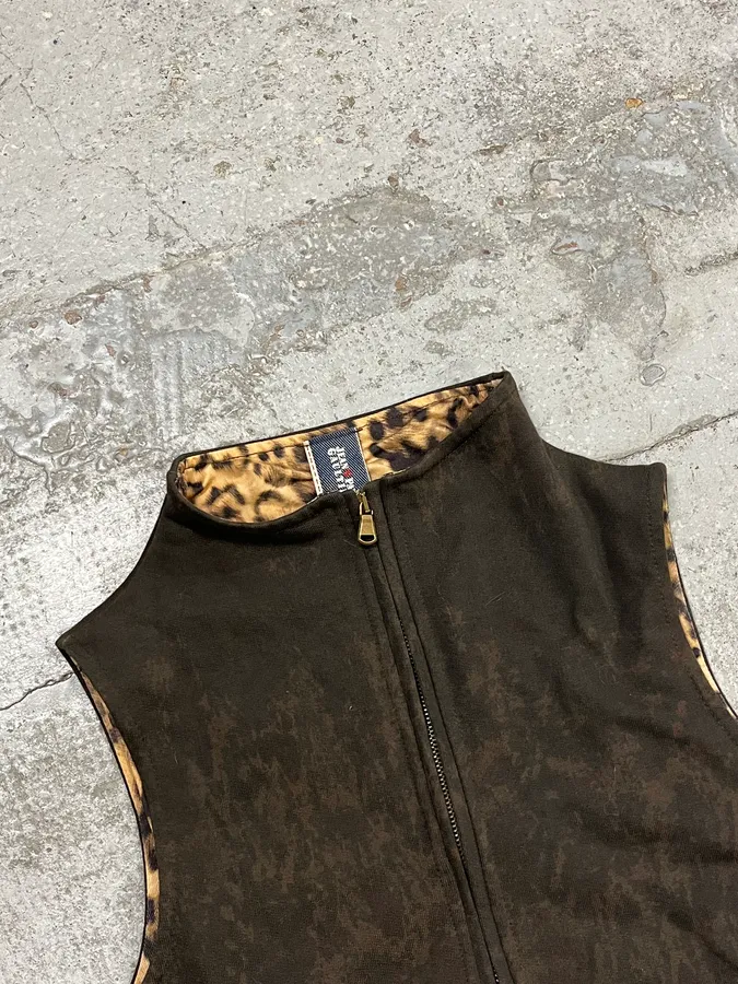 2000s Jean Paul Gaultier Cross Outlaw Leopard Lining Zip-Up Vest - Image 4